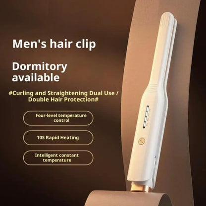 Portable Men's Hair Straightener & Curler Iron Dual Use Travel Ceramic Fast Heating Short Hair Travel Styling Tool