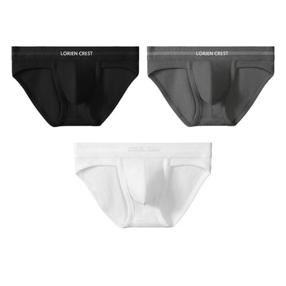 3pcs Sexy Men Waffle Cotton Briefs with Raised Bag Support Pouch With Hole U Spacious Separate Crotch Breathable Anti-sweat