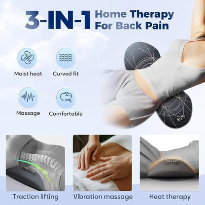 3-in-1 Back Massager Heat Vibration for Back Pain Relief Herniated Disc Stretch Support Traction Lower Back Massage Pillow