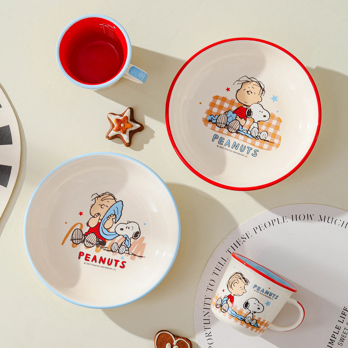 New 4Pcs Cute Cartoon Snoopy Ceramic Tableware Gift Box Set Cup Spoon Bowl Plate Heatable Beautiful Tableware Kid Birthday Gift