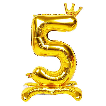 32 Inch Gold Number Stand Foil Balloons with Crown Digital Figures Globos 0-9 Birthday Party Wedding Decoration Kids Baby Shower