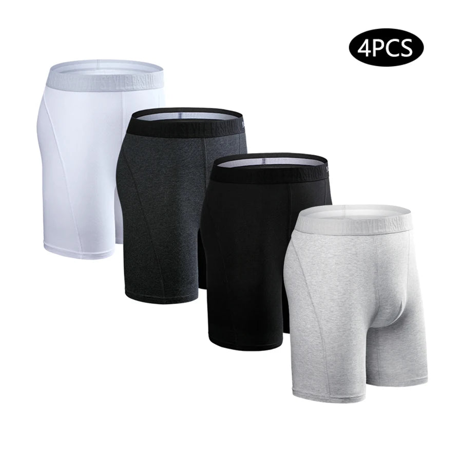 4pcs Long Boxers for Men Underwear Plus Size Men's Panties Sexy Long Leg Underpants Cotton Mens Boxer Shorts Fashion Male Trunk