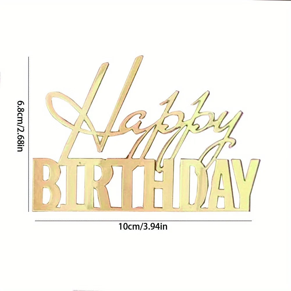 5pcs Happy Birthday Cake Toppers Mirror Acrylic Side Cake Decorations for Birthday Cake Decor Party Decorations