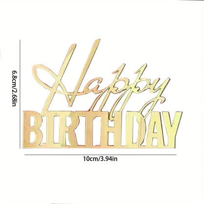 5pcs Happy Birthday Cake Toppers Mirror Acrylic Side Cake Decorations for Birthday Cake Decor Party Decorations