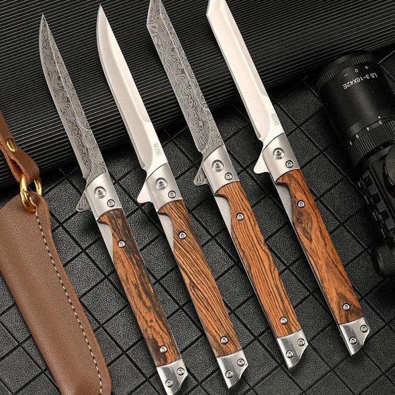 Stainless Steel Folding Knife | Wood Handle, Foldable Blade | Camping & Outdoor Carry