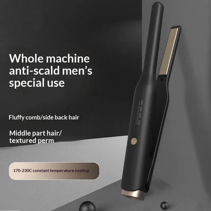 Portable Men's Hair Straightener & Curler Iron Dual Use Travel Ceramic Fast Heating Short Hair Travel Styling Tool