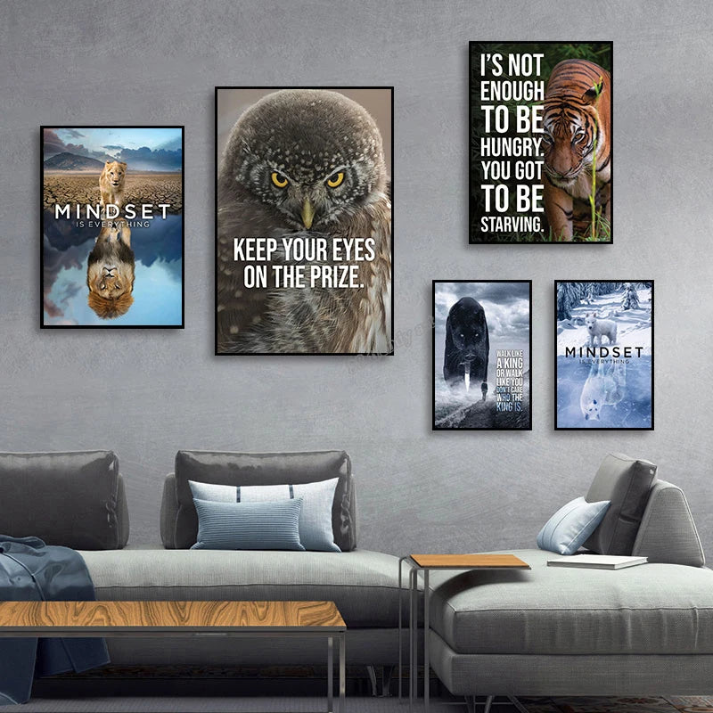 Animals Motivational Posters Eagle Wolf Lion Tiger Motivation Art Canvas Paitning Success Mindset Inspirational Wall Art Decor