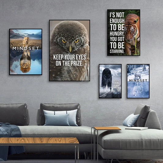 Animals Motivational Posters Eagle Wolf Lion Tiger Motivation Art Canvas Paitning Success Mindset Inspirational Wall Art Decor