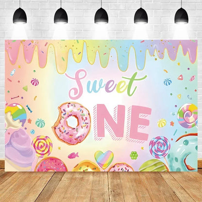 Donut Ice Cream Candy Photography Background 1st Birthday Party Decor Cake Table Banner Children Portrait Photo Studio Props