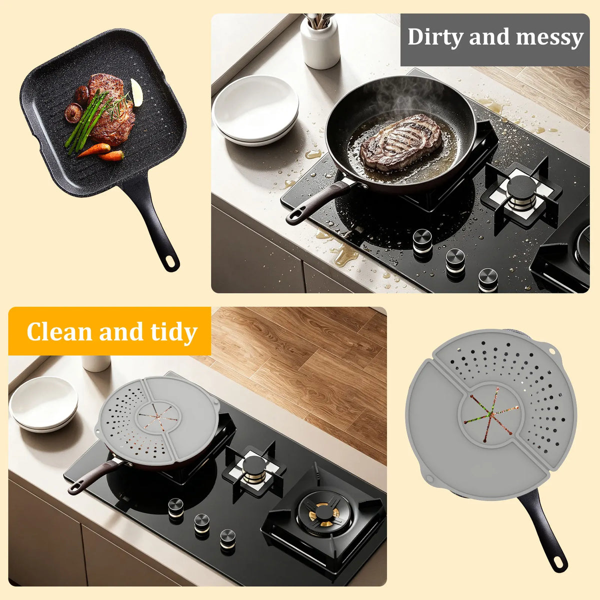 1Pc Silicone Kitchen Splatter Screen Foldable Heat Resistant Oil Splash Guard Drain Board Cover Multi Use Kitchen Frying Pan Lid