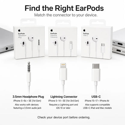 Official Apple EarPods Wired Earphones 3.5mm Lightning USB-C Connector with Mic Volume Control for iPhone iPad Mac