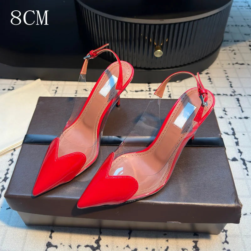ynpo 2026 Summer Pointed Shallow Mouth Sweet Love Shape Pumps Transparent Pvc Shoes Thin High-Heeled Dress Women'S Sandals