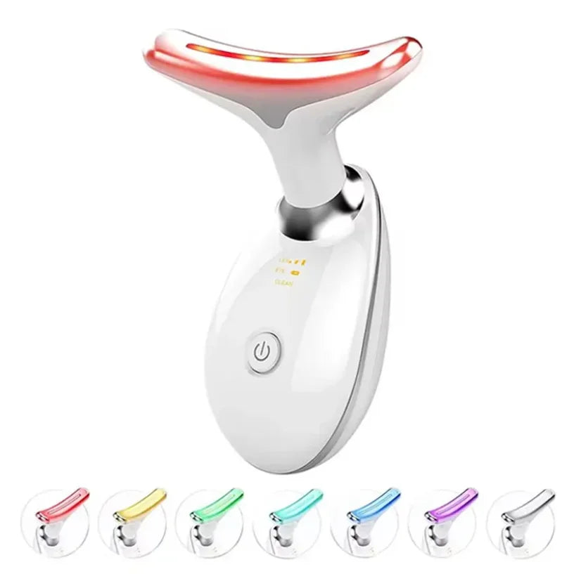 7 Colors LED Light Face Neck Beauty Device with Vibration Massage for Wrinkle Reduction Double Chin Neck Lifting