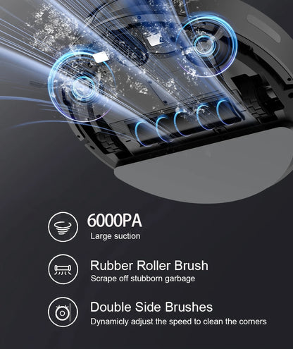 Robot Vacuum Cleaner Combo Mop,6000PA Suction Robotic,WiFi/Voice Control,Auto-Recharge,Pet Hair For Home Vacuum Cleaning Robotic