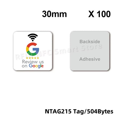 NFC215 Google Review Stickers 504Bytes 30mm Waterproof NFC Review Sticker Review Us on Google Sticker 13.56MHz NFC Tags Stickers