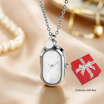 Women's Pendant Watch Oval Necklace Elegant Quartz Pocket Watch Fashion Jewelry Luxurious and Compact Valentine's Day Gift