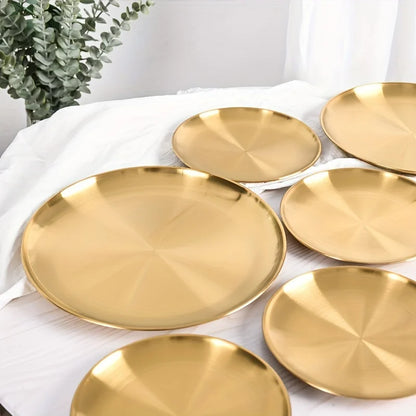 2pcs, Golden Pizza Plates, Stainless Steel Dinner Plate, Round Golden Tray, Food Serving Plate, for Home Kitchen,Party Use