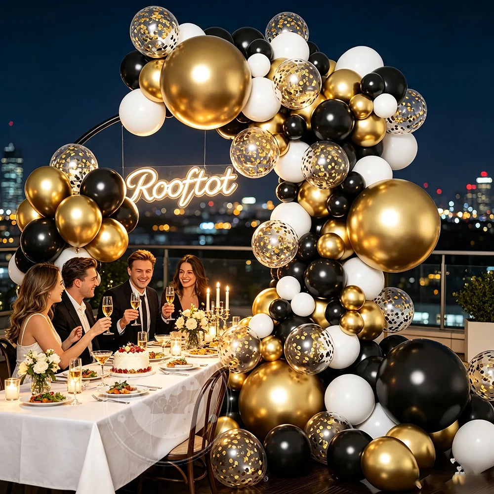 126Pcs Premium Black Gold White Balloon Arch Garland Kit for Adult Birthday Dinner Graduation Wedding Anniversary Party Decor