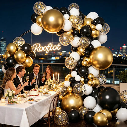 126Pcs Premium Black Gold White Balloon Arch Garland Kit for Adult Birthday Dinner Graduation Wedding Anniversary Party Decor