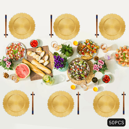 50pcs Gold Charger Plates Set, 33cm/13in Round Charger Plates, for Wedding Party Baby Shower , Restaurants Table Decor