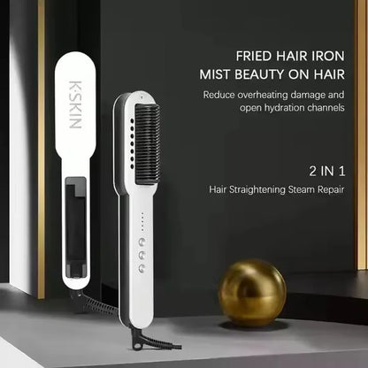 Beauty Salon Hair Straightener Comb Brush Fast Heating Spa Anti-Scald Hair Steamer Nano Spray Straightening Flat Curling Irons
