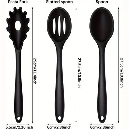 1/3-Piece Silicone Cooking Spoon Set - Heat-Resistant, Large Slotted & Solid Spoons for Non-Stick Cookware, Mixing & Filling