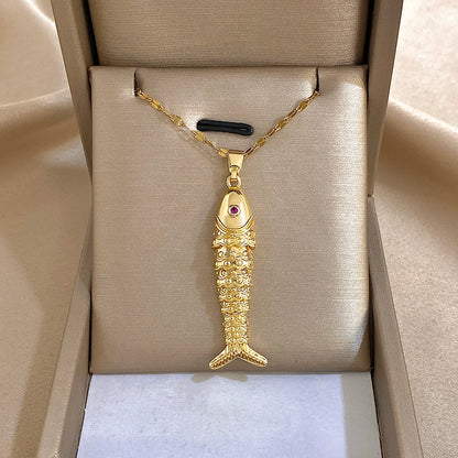 18K Gold Plated Stainless Steel Fish Pendant Necklace for Women