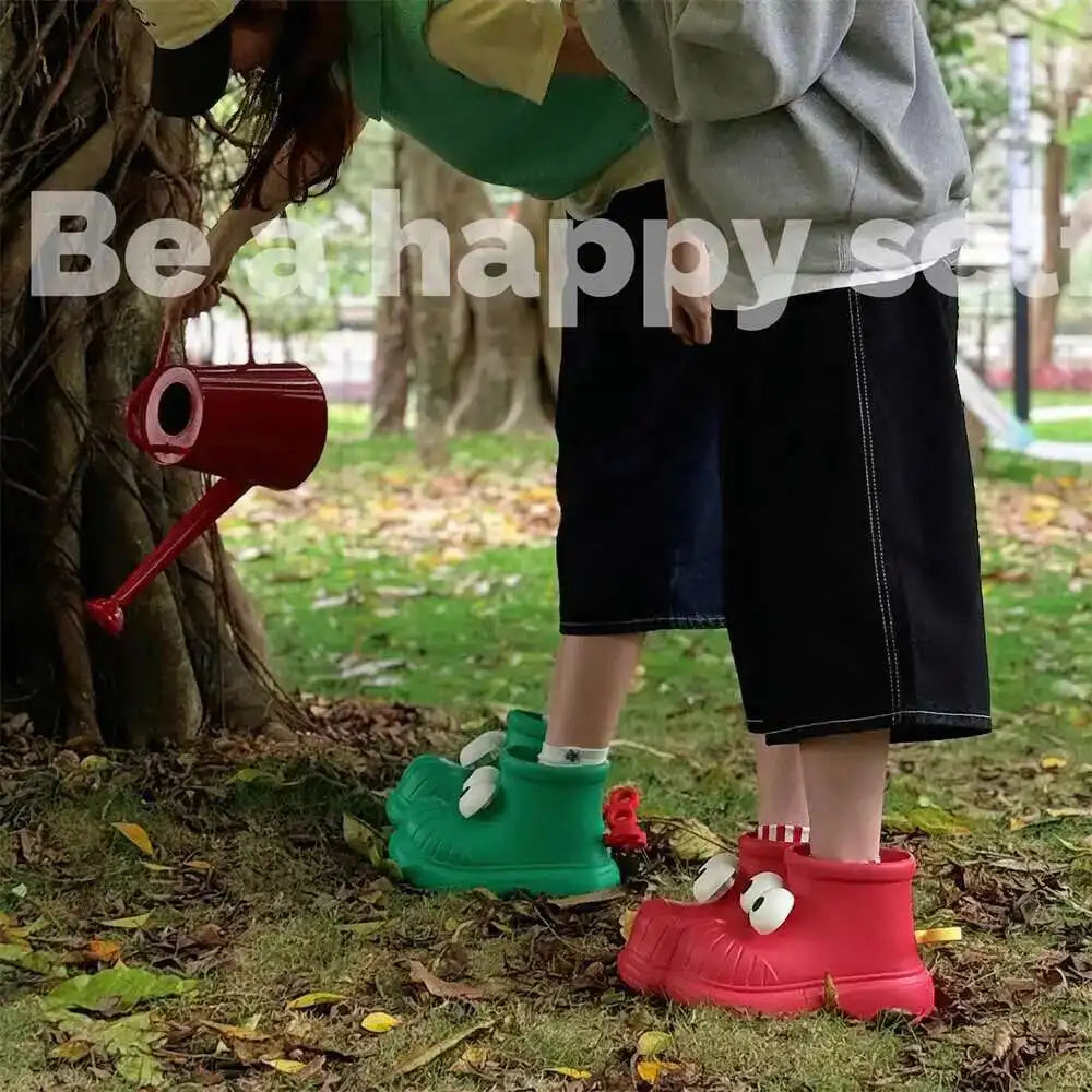 Women Rain Boots Round Toe Big Eyes Rain Shoes For Women Outdoors, Anti Slip, Waterproof, Cute Ins Rain Boots, Water Shoes