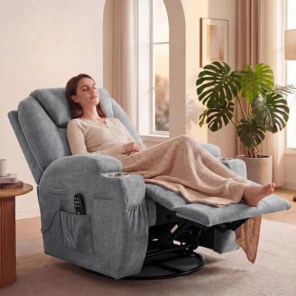 Small Swivel Rocker Recliner, Rocking Chair Recliner with Massage | 360 Upholstered Fabric Rocking Chair Recliner, Customized