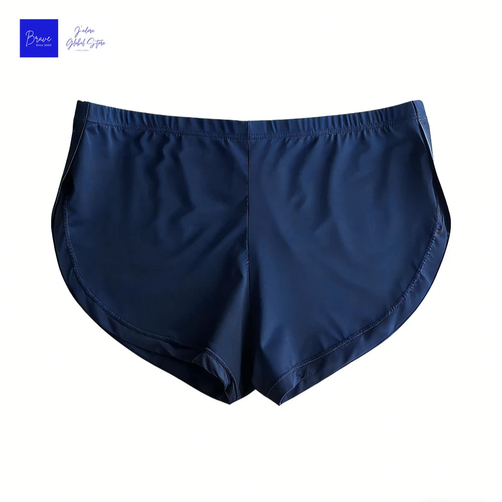 Sexy Men's Ice Silk Split Side Arrow Pants Quick-Dry Breathable Athletic Lounge Shorts Low-Rise Running Underwear Boxershorts