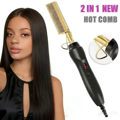 2 in 1 Electric Hot Heating Comb Hair Straightener Curler Wet Dry Hair Iron Straightening Brush Hair Styling Tool