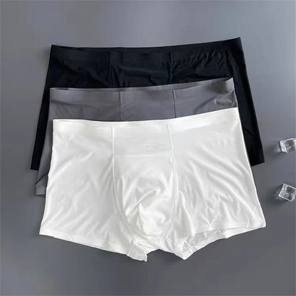 3 Pc Summer Ice Silk Underwear Men Sexy Boxers Seamless Male Underpants Plus Size Ultra-thin Trunk Shorts