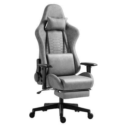 Light Grey Fabric Gaming Office Chair Computer Racing Chair for Gamer High Resilience Foam Cushion Swivel Chair with Footrest