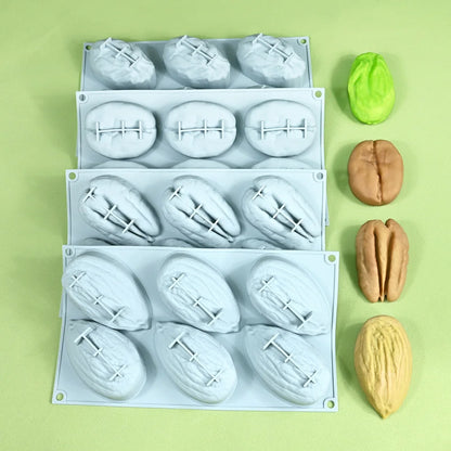 DIY Silicone Mold Nut-Shaped Pistachio/Almond/Pecan/Coffee Bean Mousse Mold Candles Chocolate Ice Mould Kitchen Cake Decor Tool