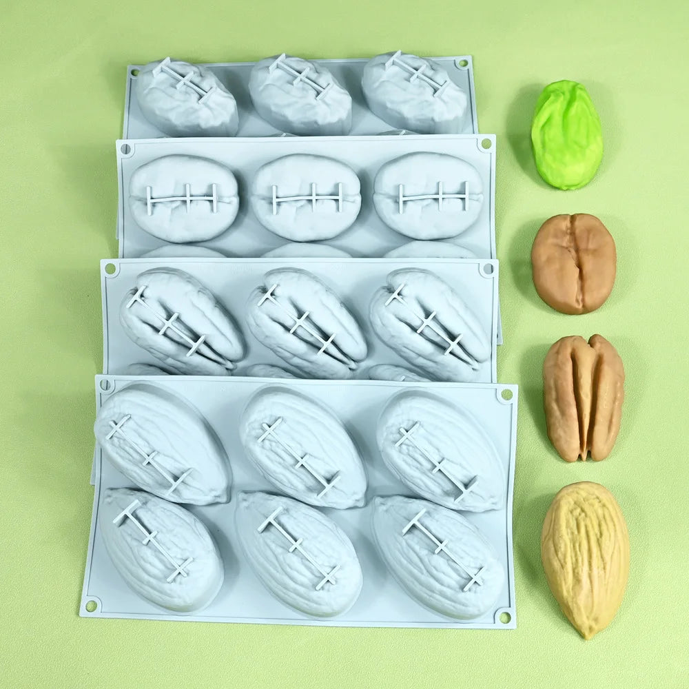 DIY Silicone Mold Nut-Shaped Pistachio/Almond/Pecan/Coffee Bean Mousse Mold Candles Chocolate Ice Mould Kitchen Cake Decor Tool