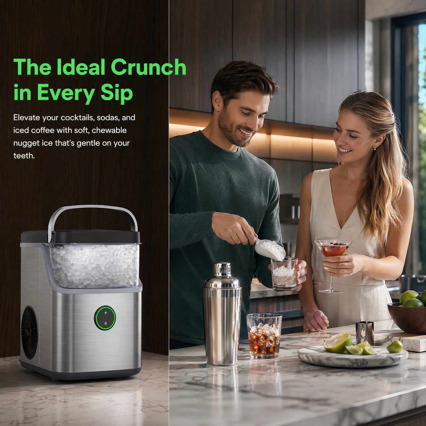 Nugget Ice Maker Countertop, Ice Basket with Handle, Quiet Operation & Self Cleaning Ice Machine, Chewable Ice, 33 Lbs/24H, Portable Pellet Ice Maker with Scoop for Home, Kitchen and Office