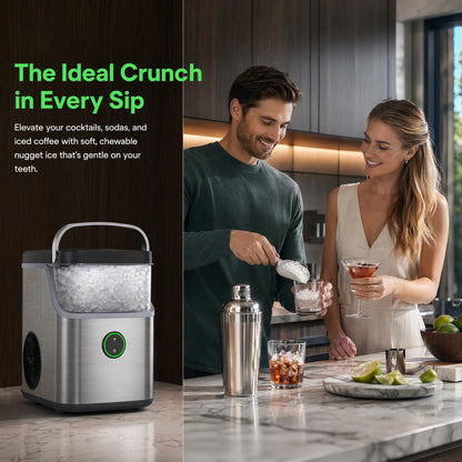 Nugget Ice Maker Countertop, Ice Basket with Handle, Quiet Operation & Self Cleaning Ice Machine, Chewable Ice, 33 Lbs/24H, Portable Pellet Ice Maker with Scoop for Home, Kitchen and Office