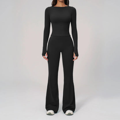 Two Pieces Yoga Set Slim Long Sleeved Gym Set High Elasticity Leggings Sportswear Women's Fitness Cycling Pilates Sports Suits
