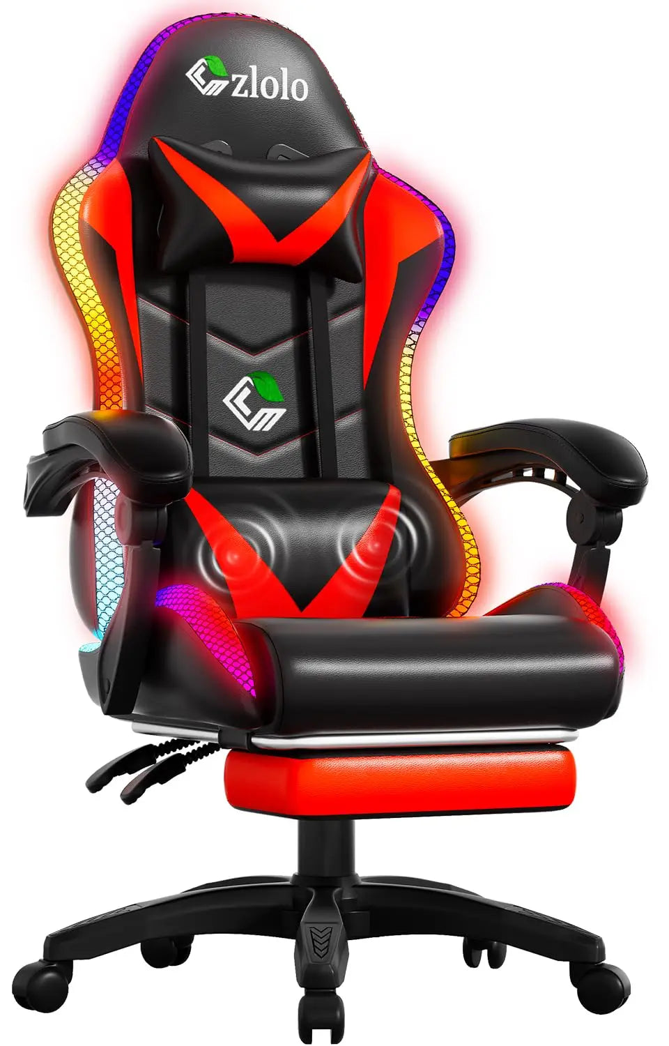 Gaming Chair, Racing Style RGB LED Lights Gaming Chairs for Adults and Kids, Lumbar Massager Gamer Chair, High Back