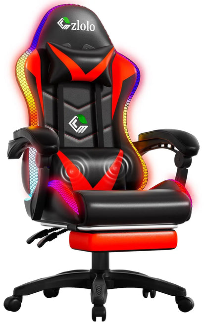 Gaming Chair, Racing Style RGB LED Lights Gaming Chairs for Adults and Kids, Lumbar Massager Gamer Chair, High Back