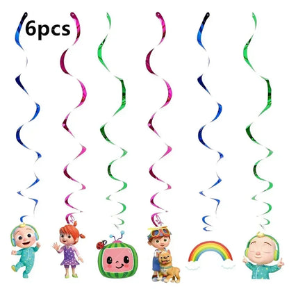 Cocomelon Balloon JJ Melon Watermelon Toy Happy Birthday Banner Party Decoration Backdrop Cake Topper JOJO Disposable Tableware