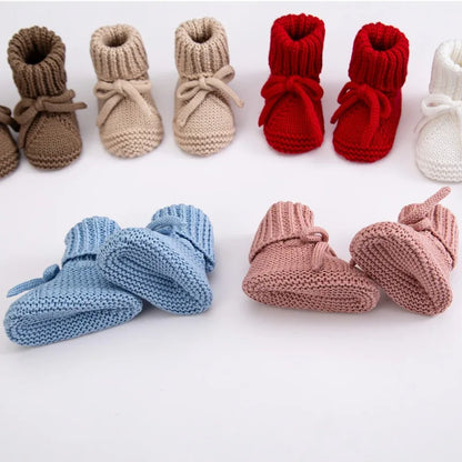 Baby Shoes Knitted Infant Child Bed Footwear 0-12M Cute Turn-down Breathable Newborn Boys Girls Walk Boots Fashion Solid Bandage