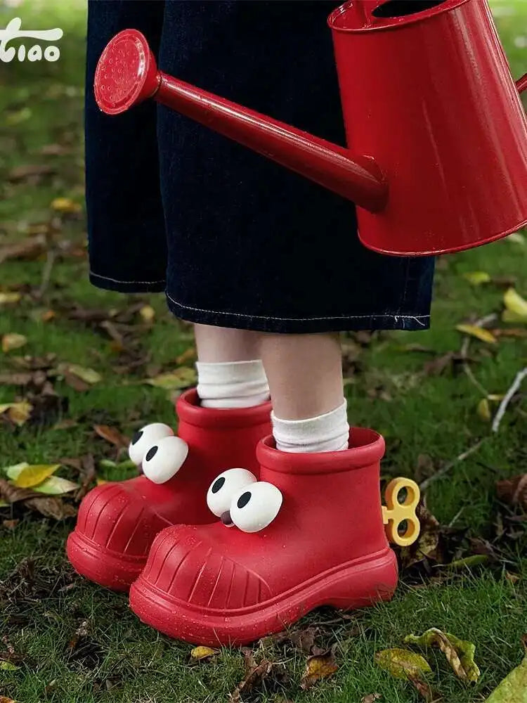 Women Rain Boots Round Toe Big Eyes Rain Shoes For Women Outdoors, Anti Slip, Waterproof, Cute Ins Rain Boots, Water Shoes