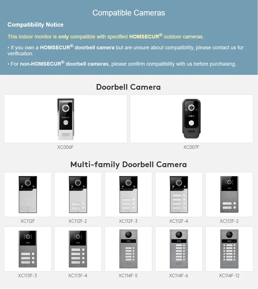 (Not Standalone) HOMSECUR Indoor Monitor V7022A-AHD-WIFI for XSL Video Door Phone Intercom Doorbell