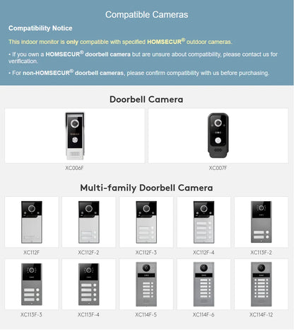 (Not Standalone) HOMSECUR Indoor Monitor V7022A-AHD-WIFI for XSL Video Door Phone Intercom Doorbell