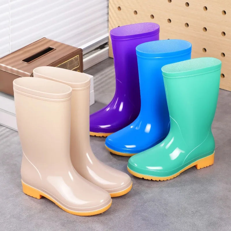 Comemore Rainboots Women High Long Boots Non-slip Waterproof Shoes 2023 New Rain Boots Fashion Print Women's Mid Calf Galoshes