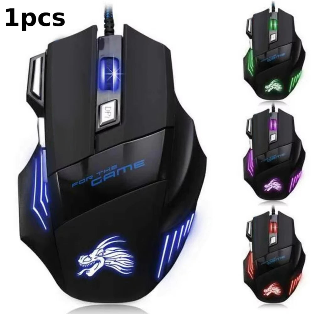 USB Wired Gaming Mouse 7 Button Backlit Ergonomic Mice 5500 DPI Backlight Adjustable Optical Mice for PC Gamer Computer Desktop