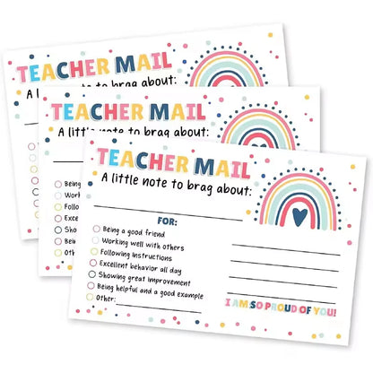 4*6inch 50pcs  Classroom Good Behavior Incentive Motivational Cards Boho Rainbow Happy Mail Teacher Notes to Parents