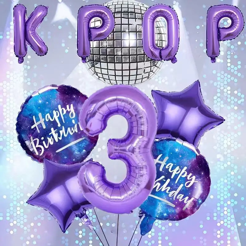 10Pcs/set Purple K-Pop Music Theme Birthday Balloons Decoration 0-9 Number Birthday Parties Photo Backdrops Perfect Social Gift