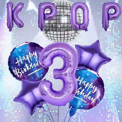 10Pcs/set Purple K-Pop Music Theme Birthday Balloons Decoration 0-9 Number Birthday Parties Photo Backdrops Perfect Social Gift